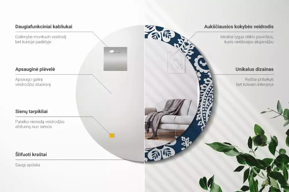 Kerek tükör fali dísz Paisley kompozíció