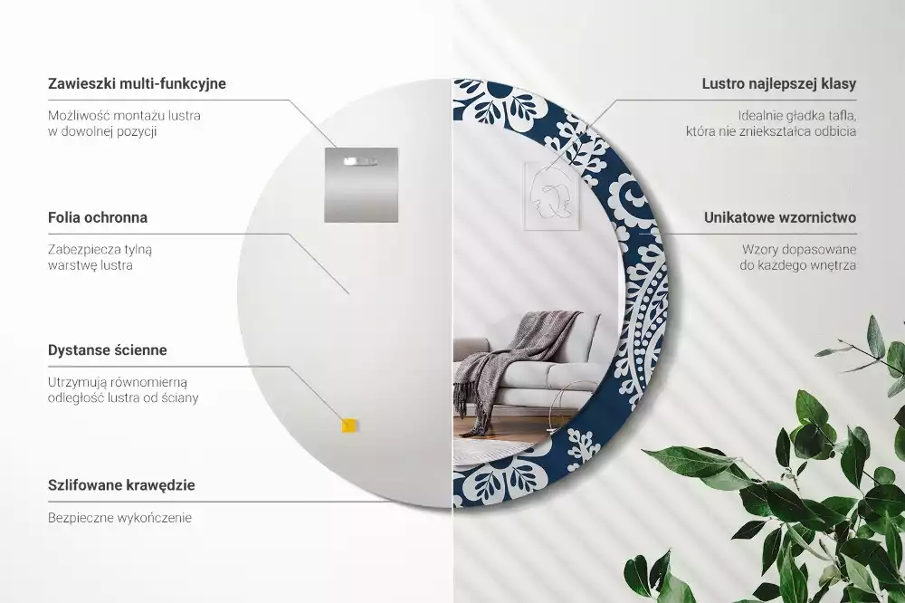 Kerek tükör fali dísz Paisley kompozíció