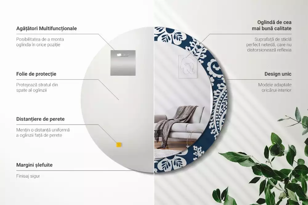 Kerek tükör fali dísz Paisley kompozíció