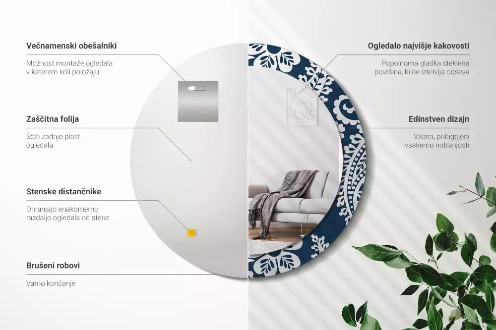 Kerek tükör fali dísz Paisley kompozíció