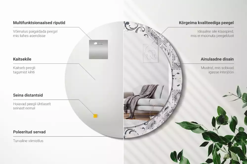 Kerek tükör fali dísz Retro csempe