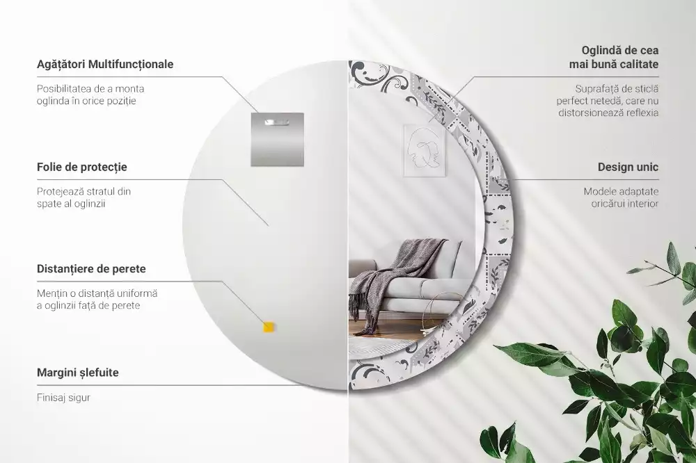 Kerek tükör fali dísz Retro csempe