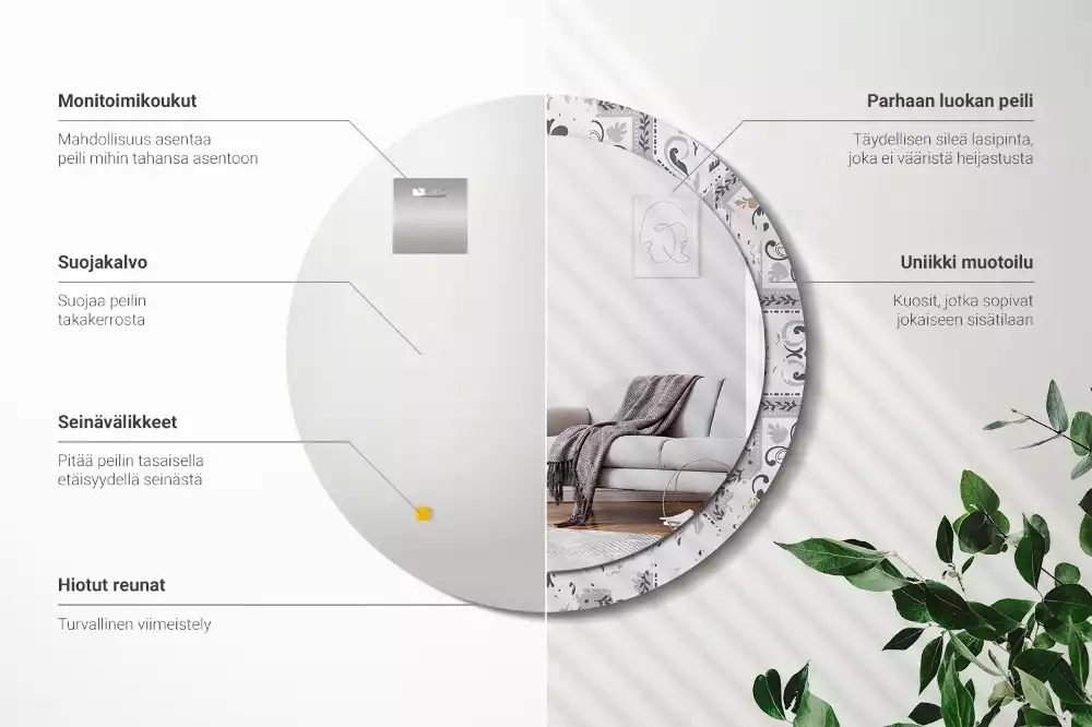 Kerek tükör fali dísz Retro csempe