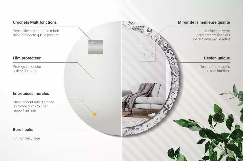 Kerek tükör fali dísz Retro csempe