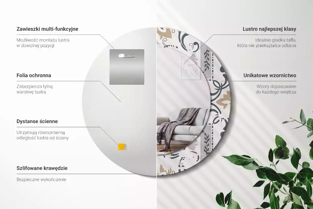 Kerek tükör fali dísz Retro csempe