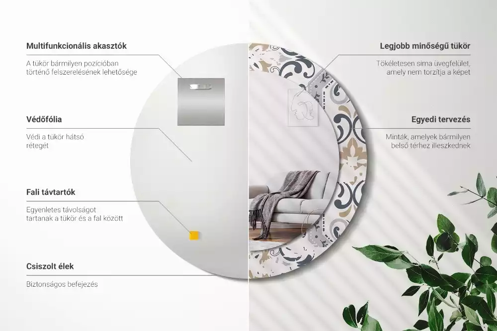 Kerek tükör fali dísz Retro csempe