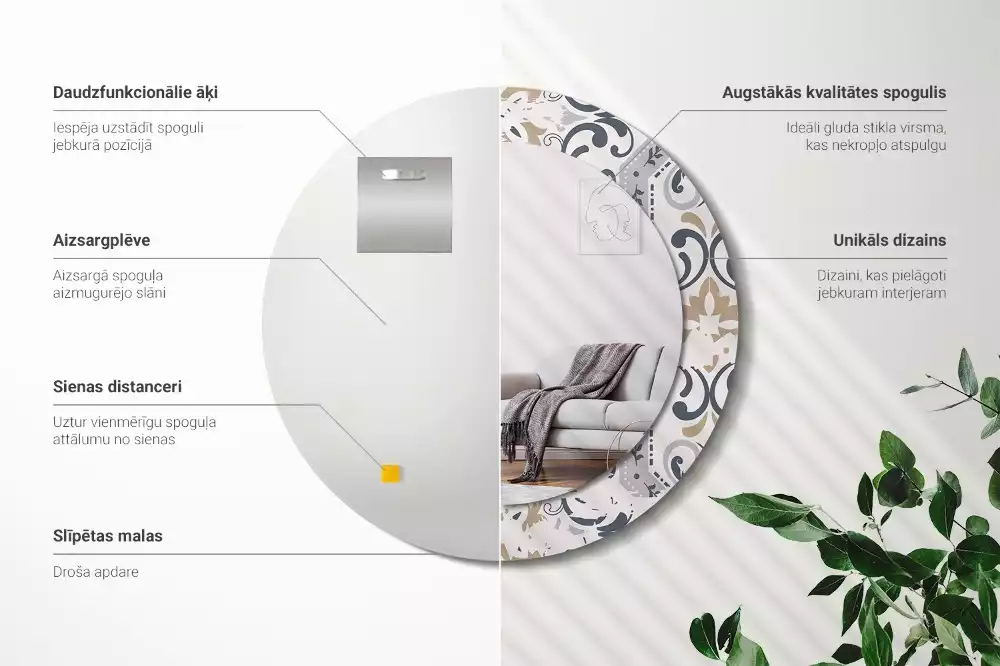 Kerek tükör fali dísz Retro csempe