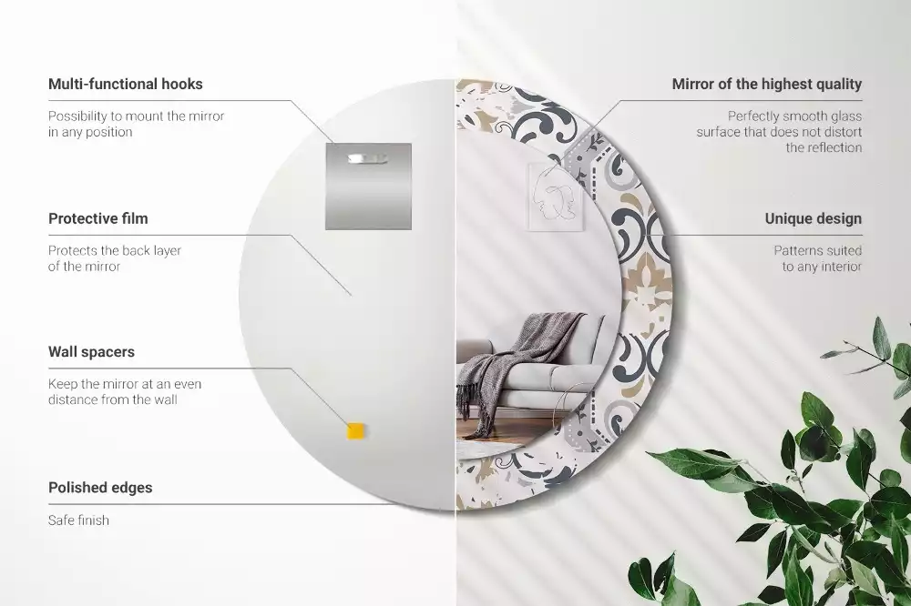 Kerek tükör fali dísz Retro csempe