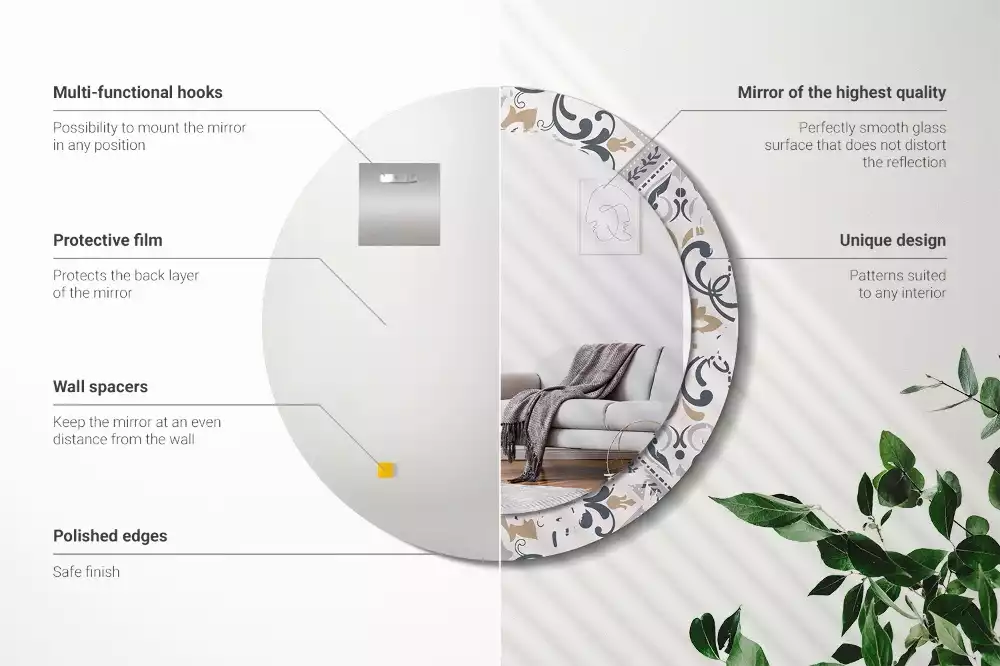 Kerek tükör fali dísz Retro csempe