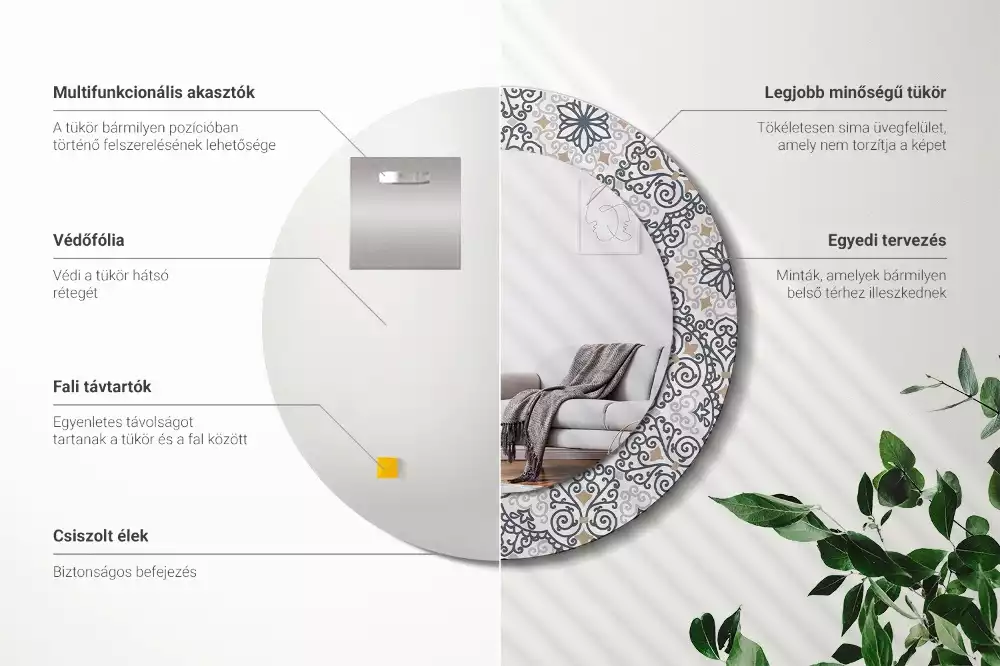 Kerek tükör fali dísz Geometrikus díszek