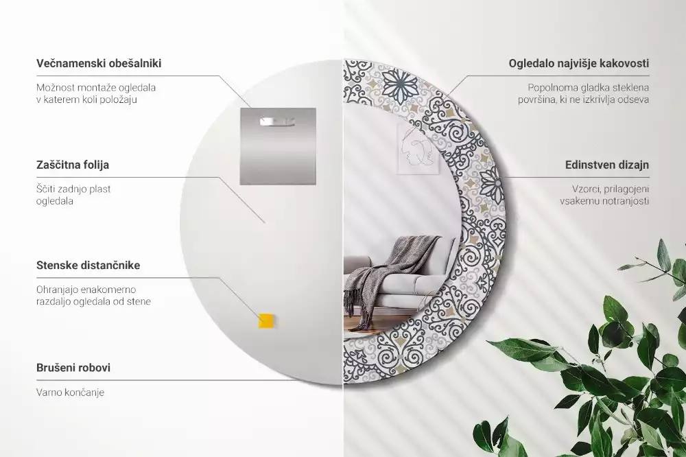 Kerek tükör fali dísz Geometrikus díszek