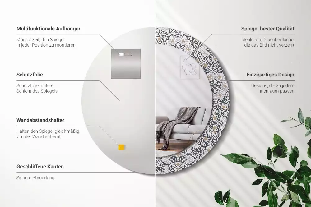 Kerek tükör fali dísz Geometrikus díszek