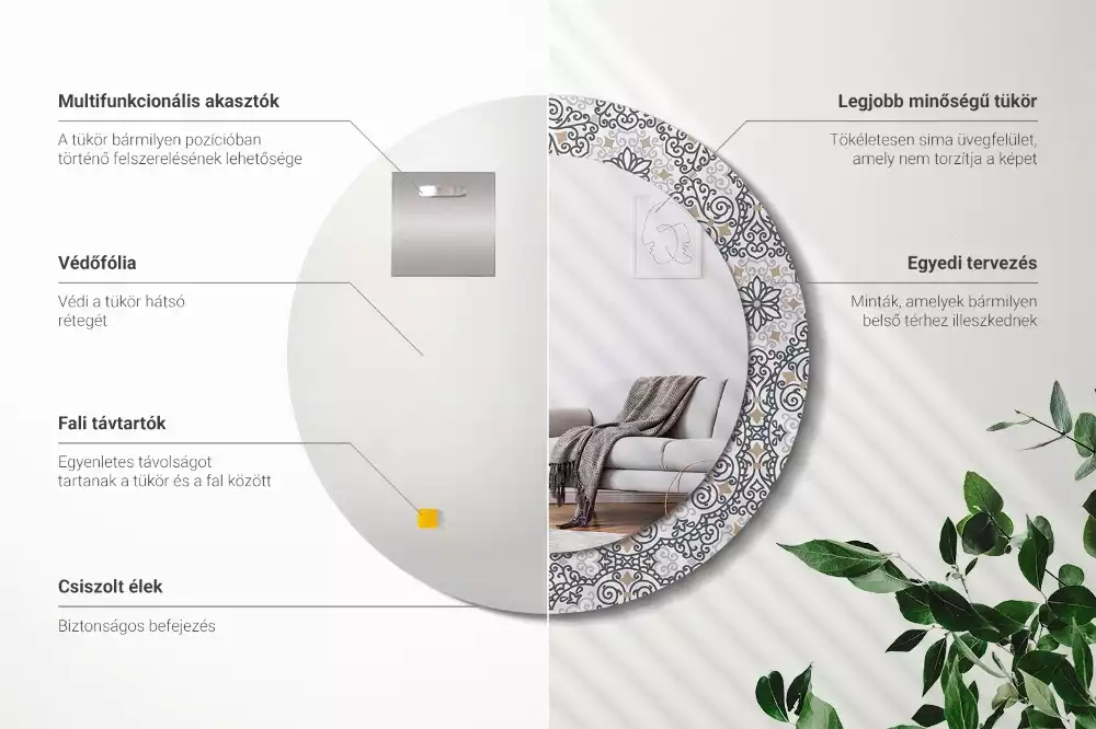 Kerek tükör fali dísz Geometrikus díszek