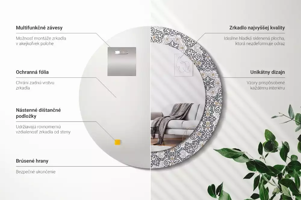 Kerek tükör fali dísz Geometrikus díszek