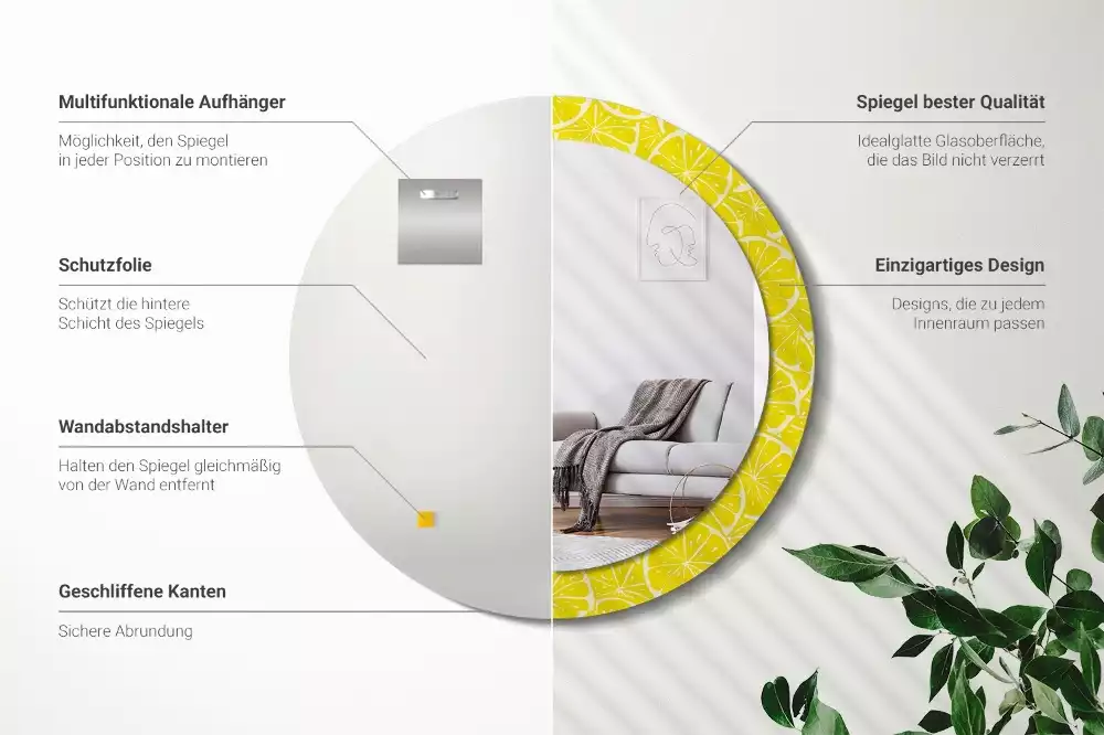 Kerek tükör fali dísz Citrom