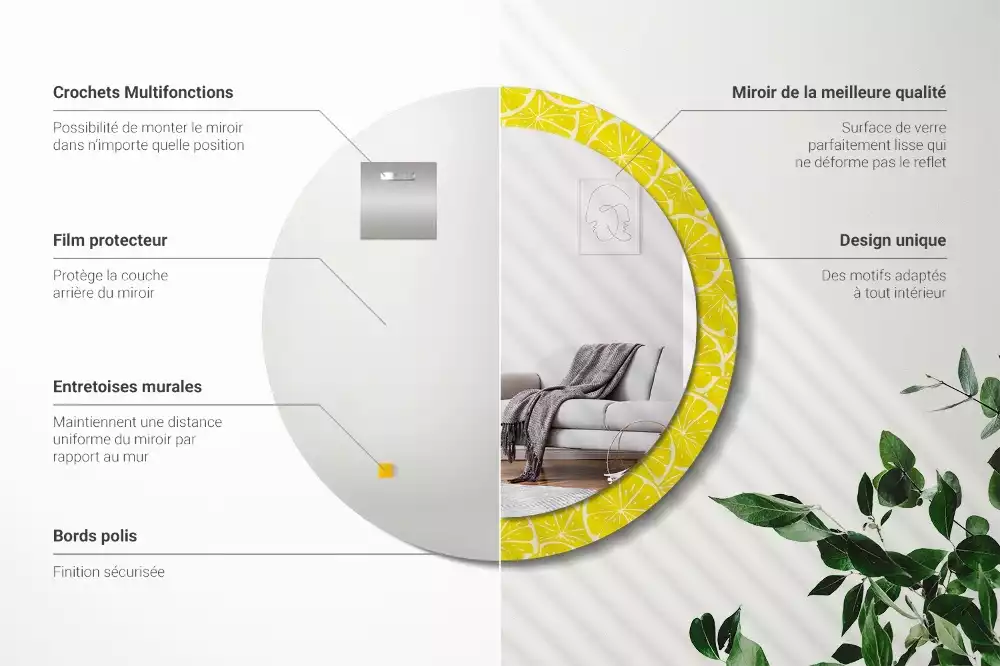 Kerek tükör fali dísz Citrom