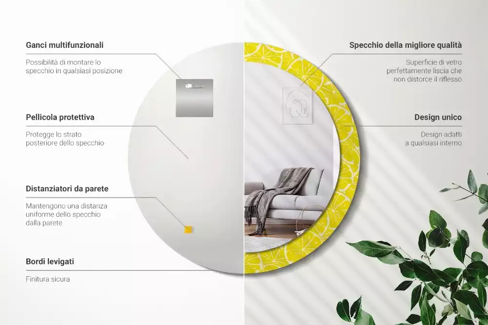 Kerek tükör fali dísz Citrom