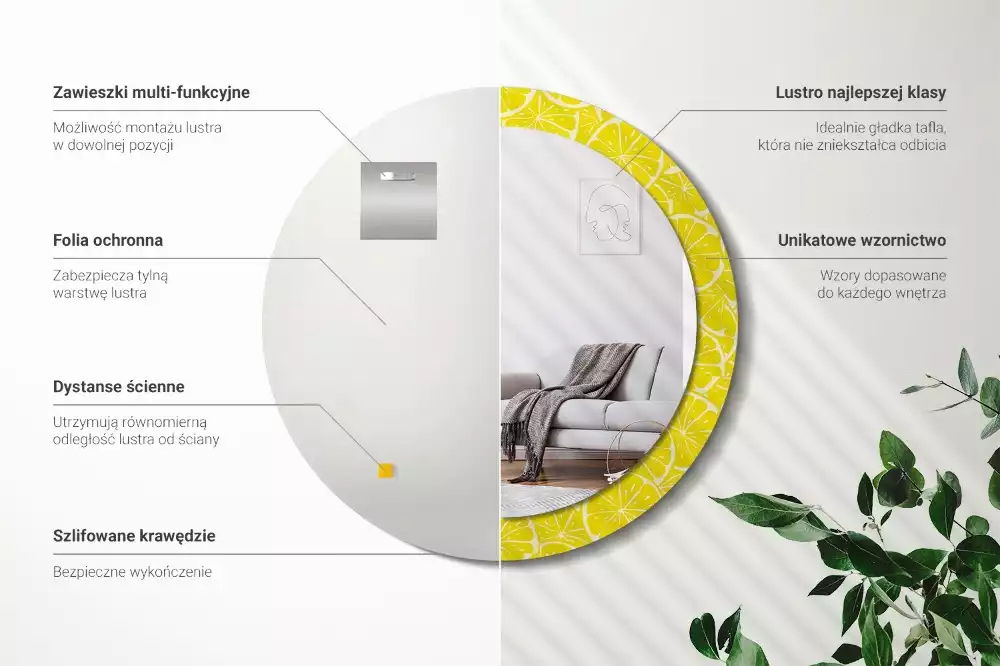 Kerek tükör fali dísz Citrom