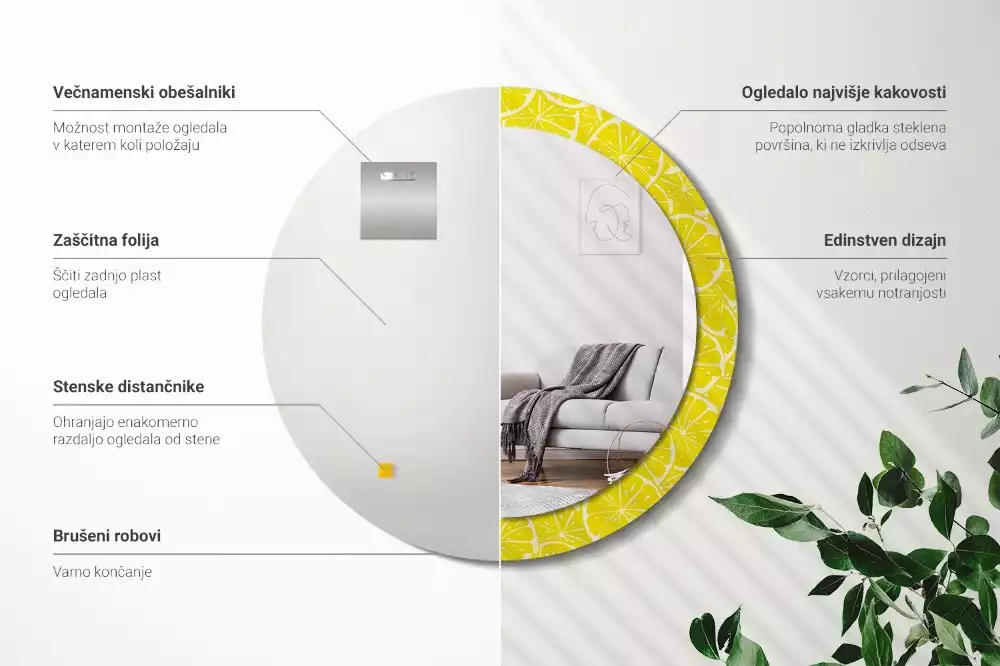 Kerek tükör fali dísz Citrom