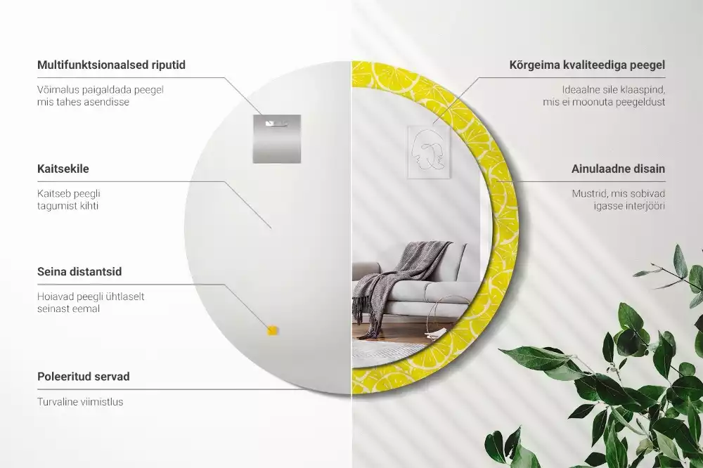 Kerek tükör fali dísz Citrom