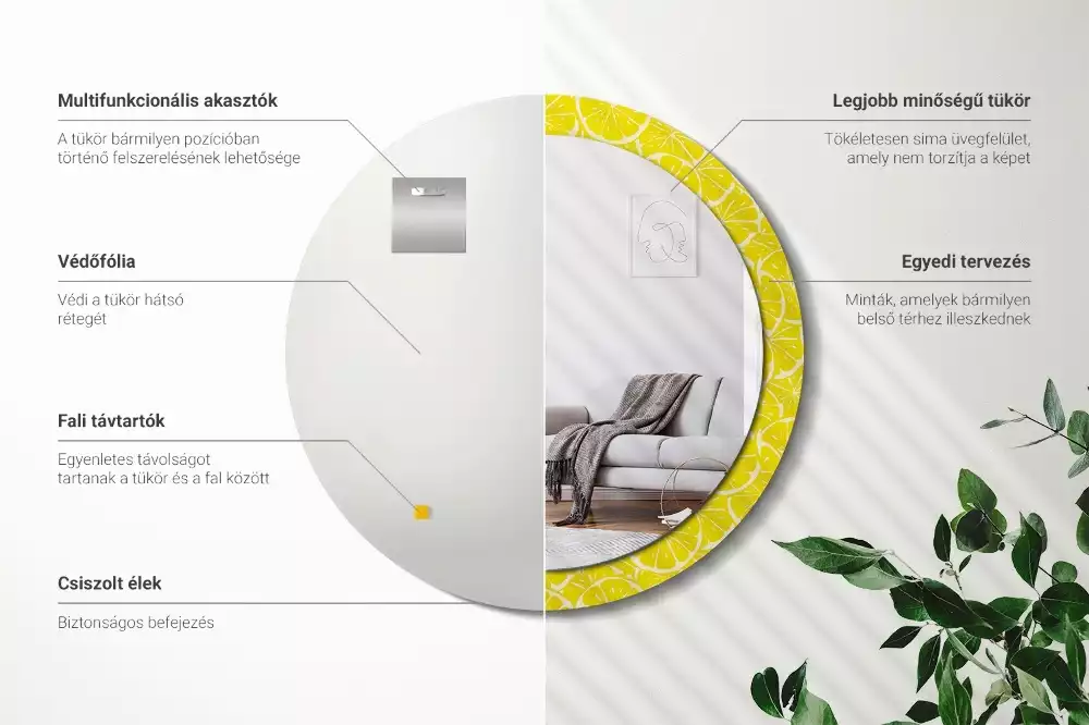 Kerek tükör fali dísz Citrom