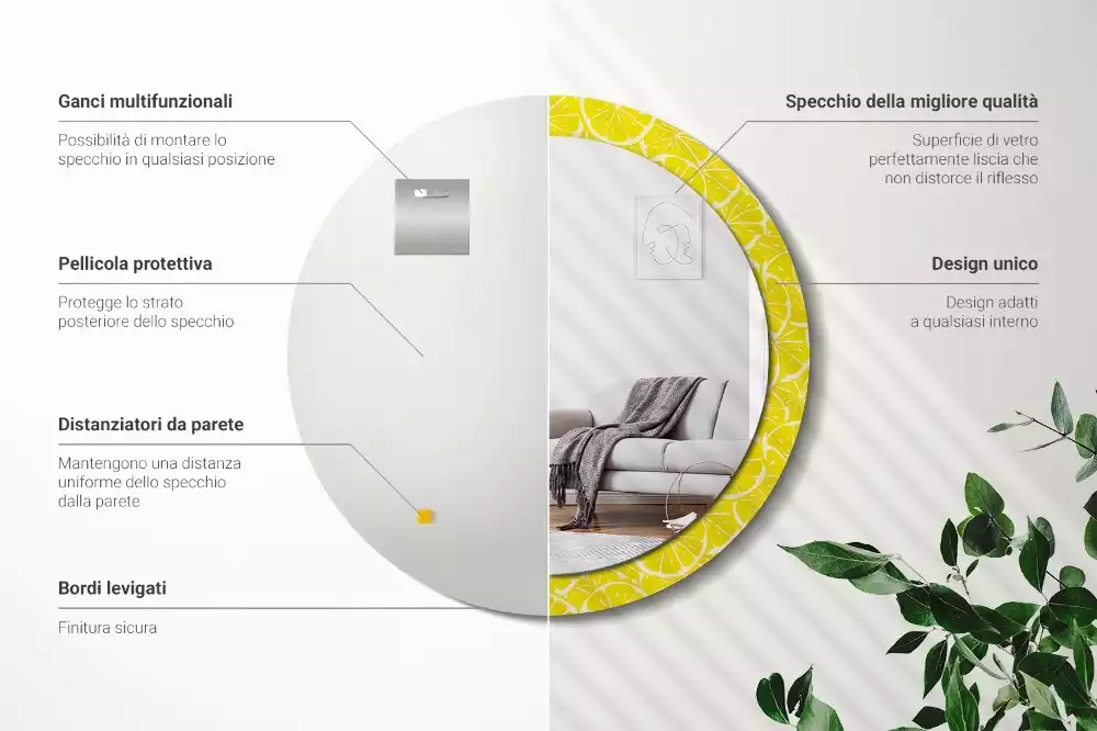 Kerek tükör fali dísz Citrom