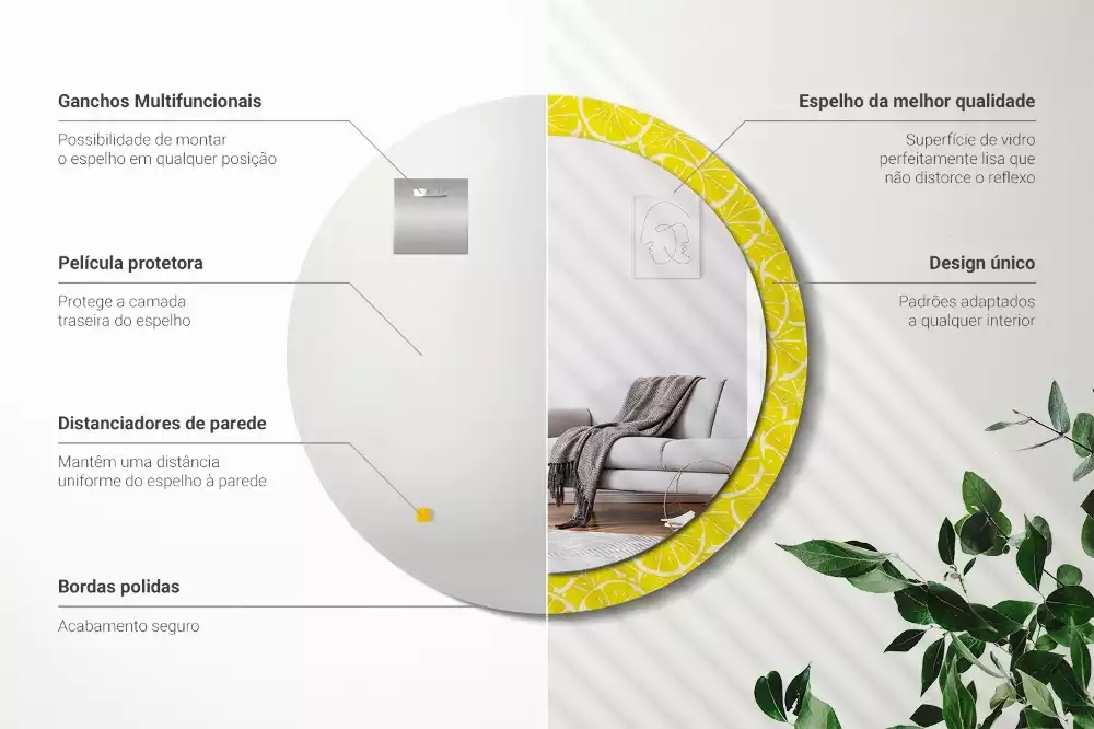 Kerek tükör fali dísz Citrom