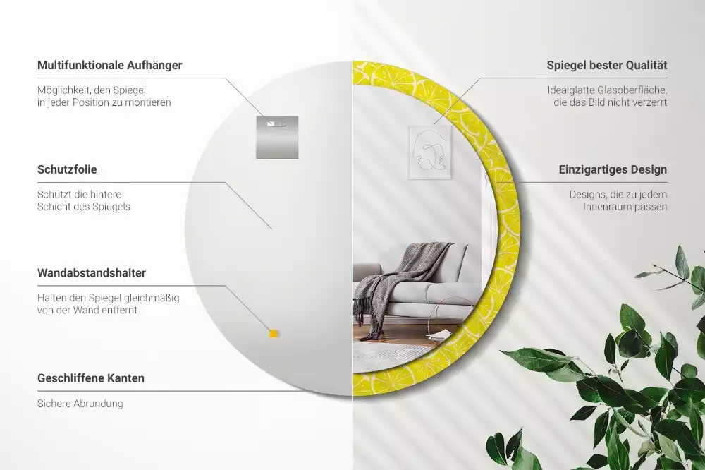 Kerek tükör fali dísz Citrom