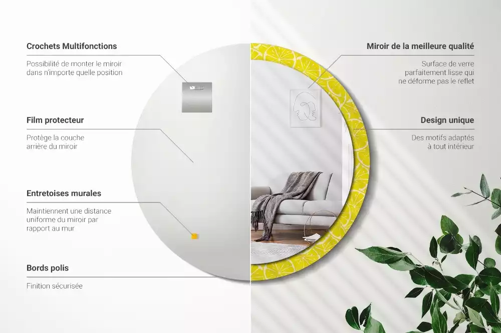 Kerek tükör fali dísz Citrom