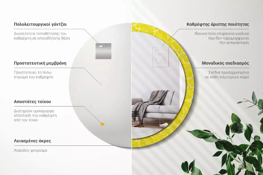 Kerek tükör fali dísz Citrom