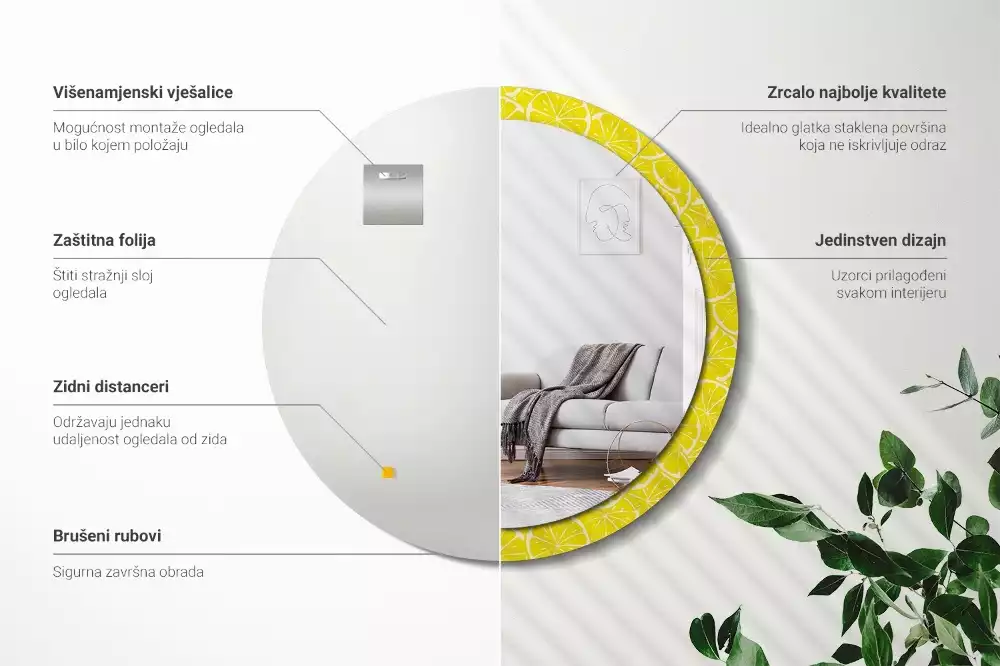 Kerek tükör fali dísz Citrom