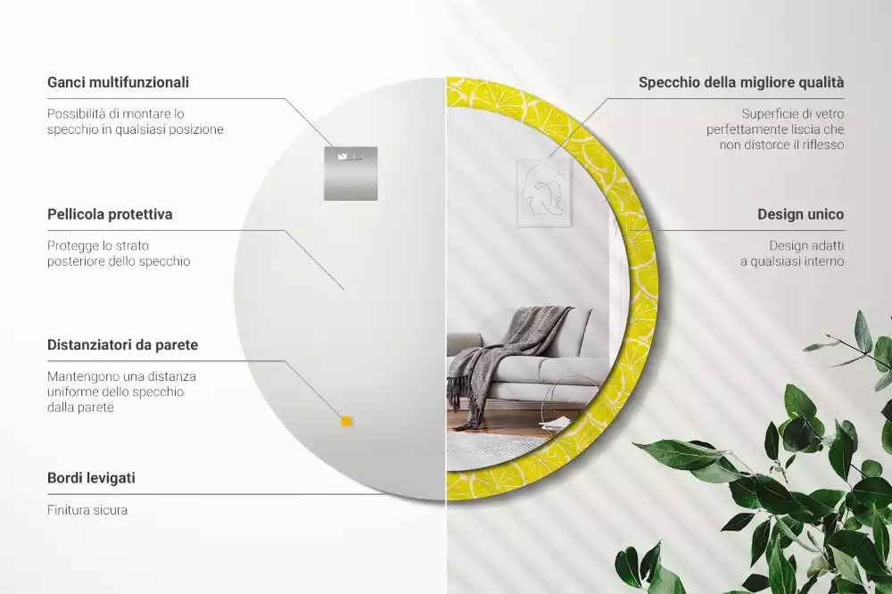 Kerek tükör fali dísz Citrom