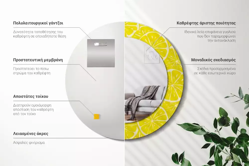 Kerek tükör fali dísz Citrom