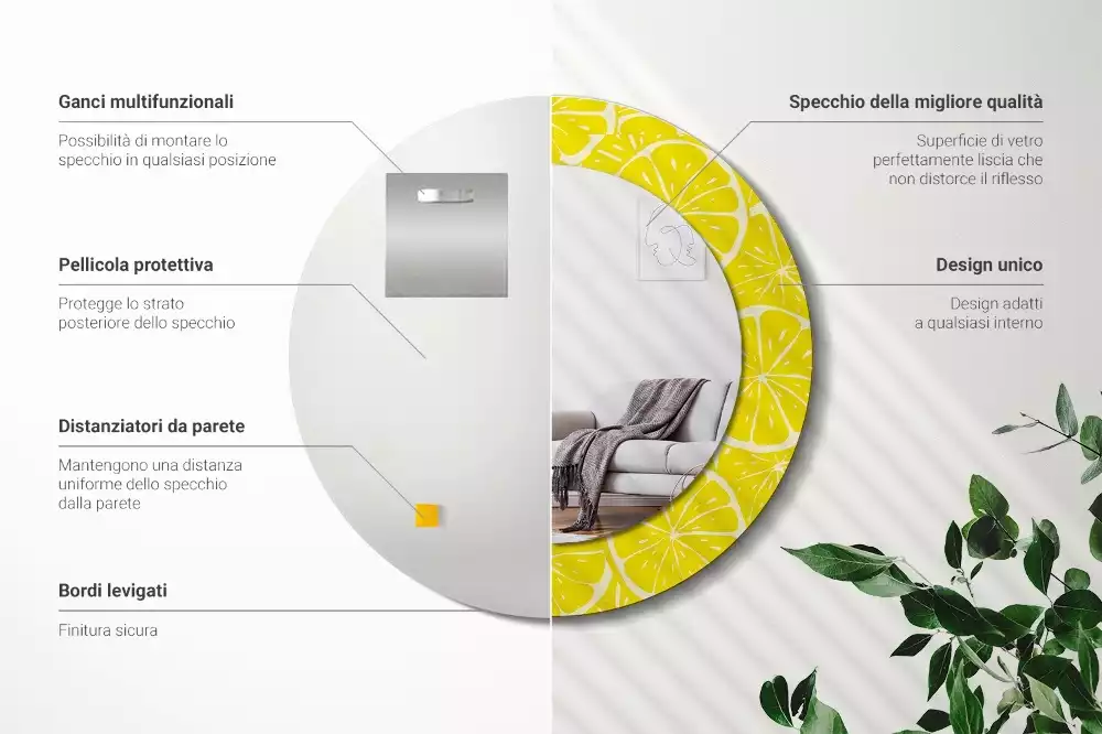 Kerek tükör fali dísz Citrom