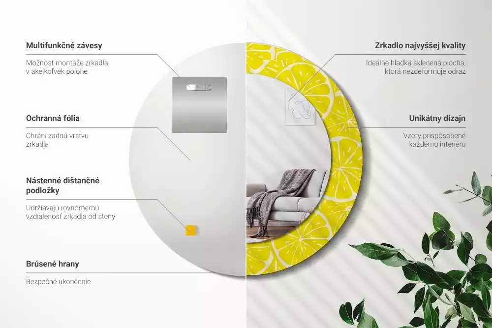 Kerek tükör fali dísz Citrom