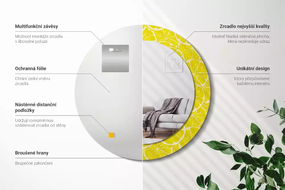 Kerek tükör fali dísz Citrom