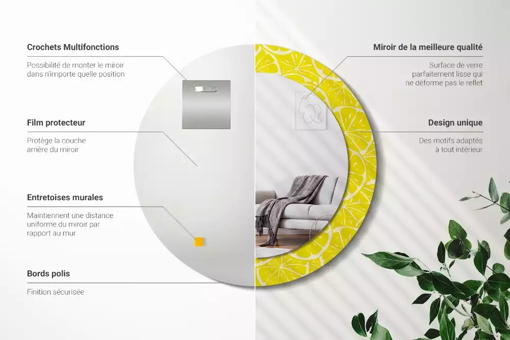 Kerek tükör fali dísz Citrom