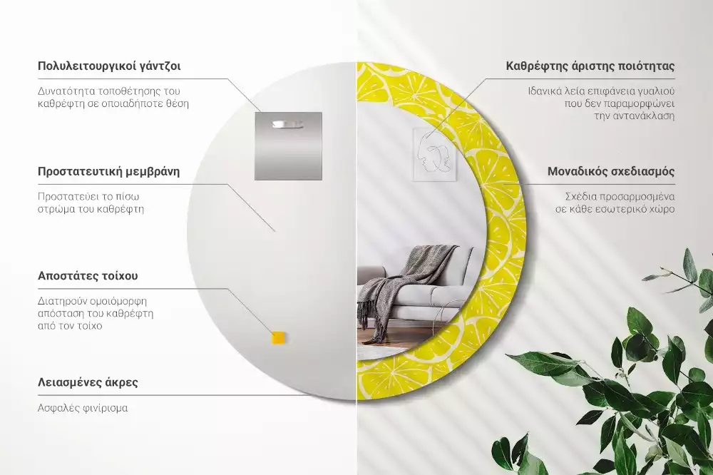 Kerek tükör fali dísz Citrom