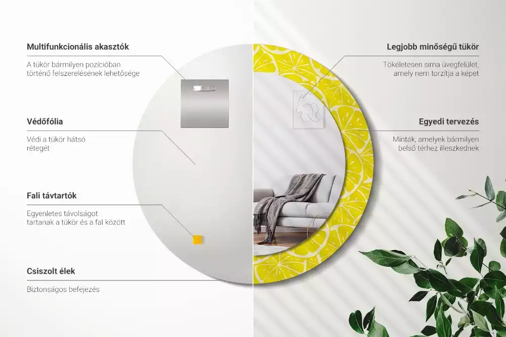 Kerek tükör fali dísz Citrom