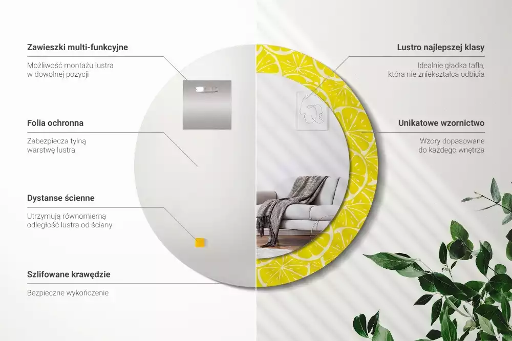 Kerek tükör fali dísz Citrom