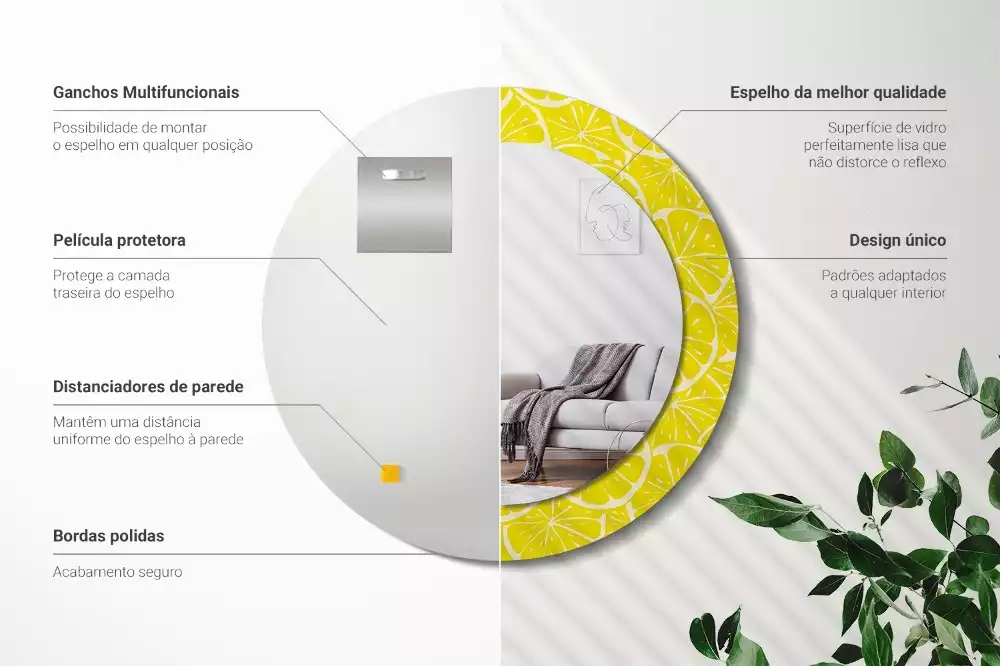 Kerek tükör fali dísz Citrom