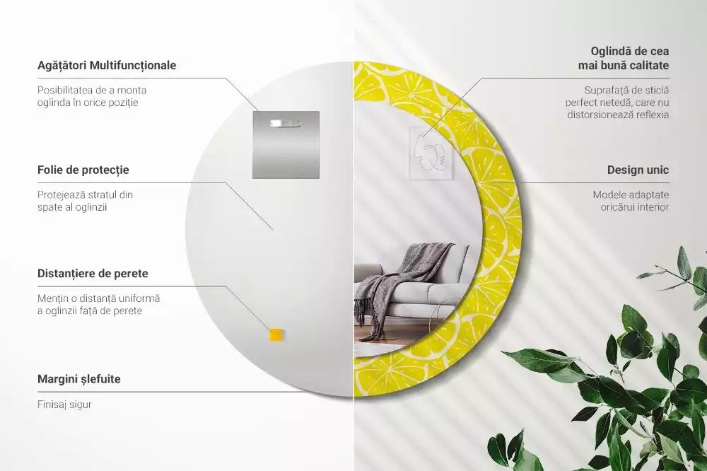 Kerek tükör fali dísz Citrom