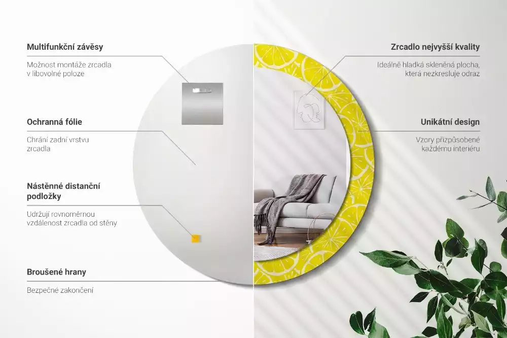 Kerek tükör fali dísz Citrom