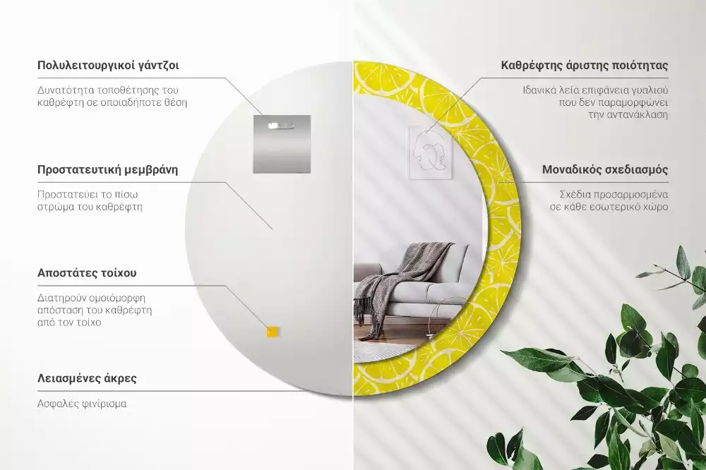 Kerek tükör fali dísz Citrom