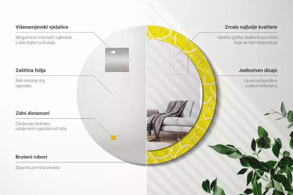 Kerek tükör fali dísz Citrom