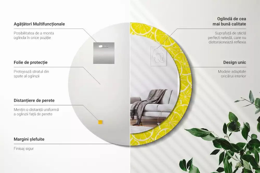 Kerek tükör fali dísz Citrom