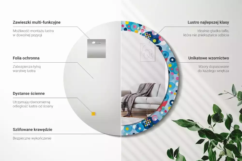 Kerek tükör fali dísz Színes kerekek