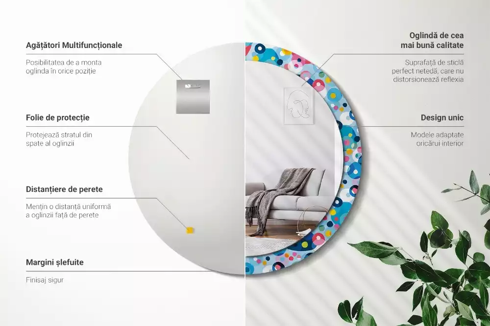 Kerek tükör fali dísz Színes kerekek