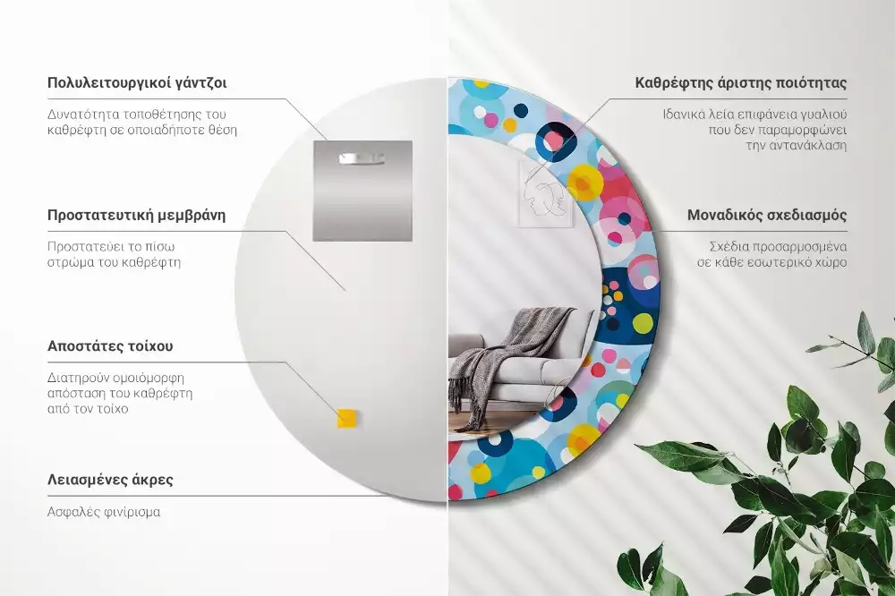 Kerek tükör fali dísz Színes kerekek