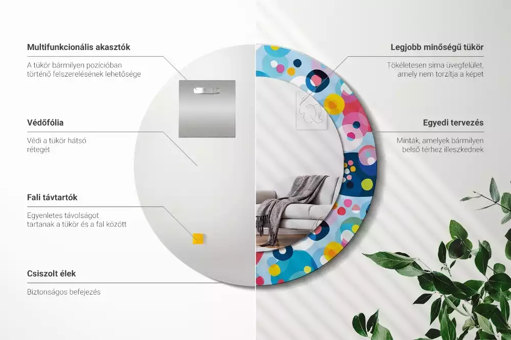 Kerek tükör fali dísz Színes kerekek